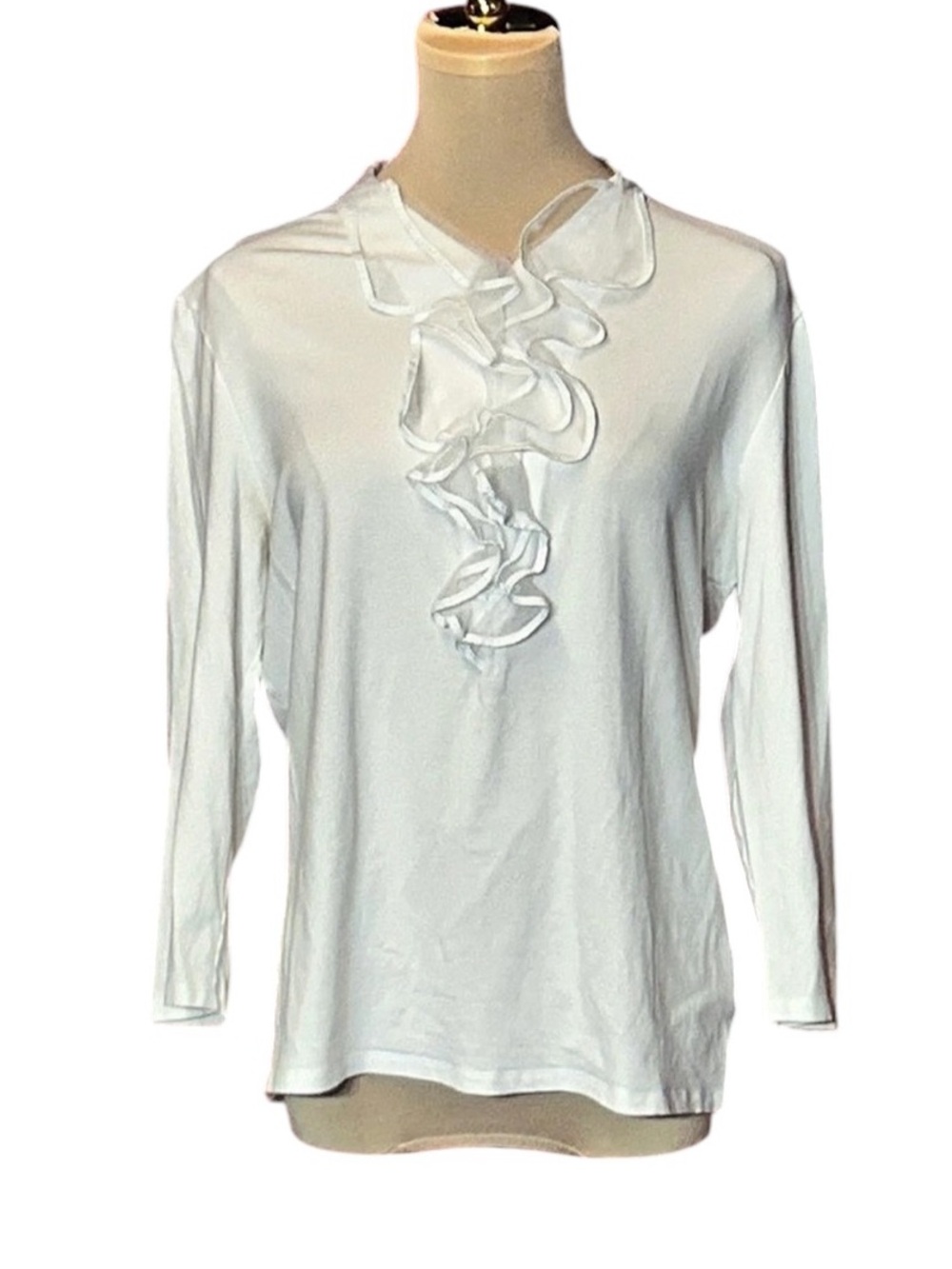 Jones New York White Ruffle Long Sleeve Top Size Large